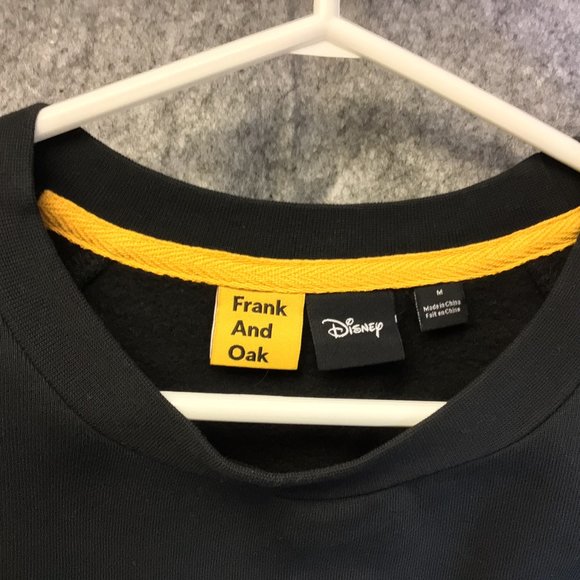 Frank & Oak x Disney Sweatshirt Black Crew Neck Mickey Mouse Embroidered Size M - Picture 2 of 7
